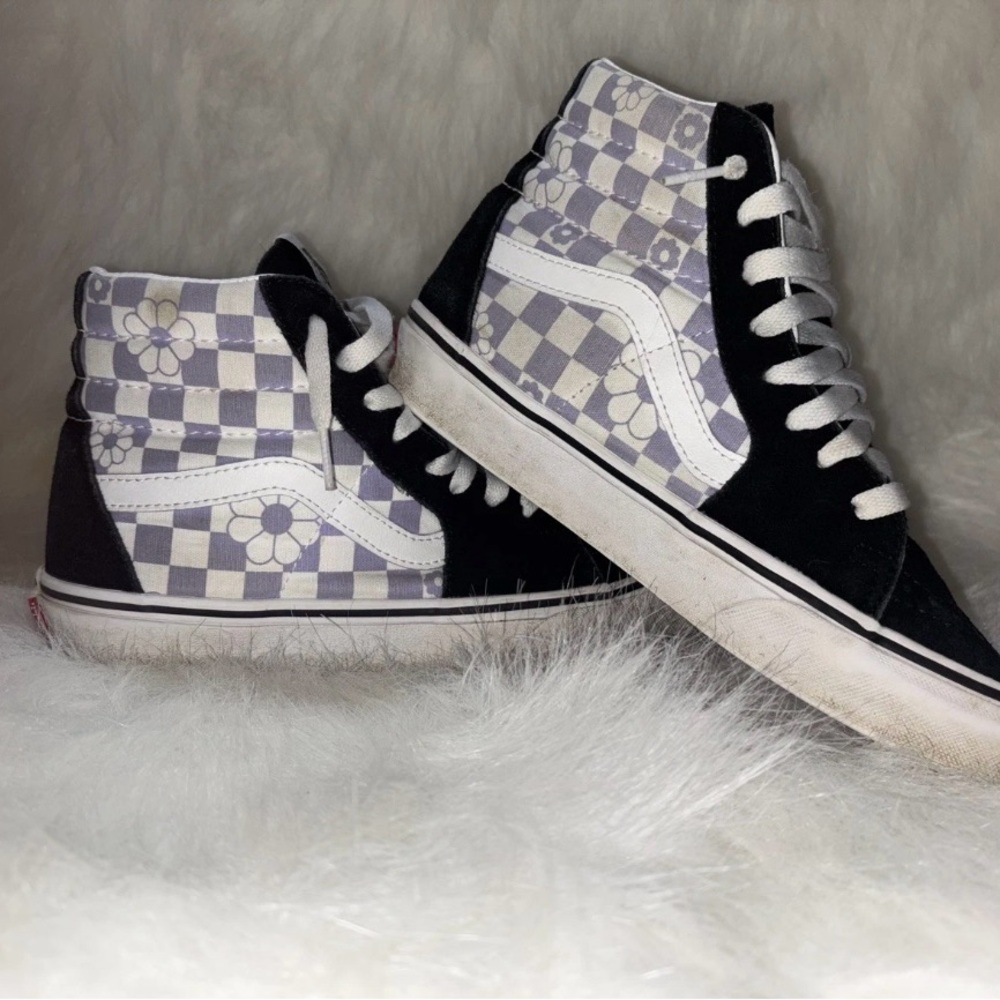 Vans Floral Checkerboard SK8-Hi Skate Sneakers Lavender Black Men 5 Women 6.5